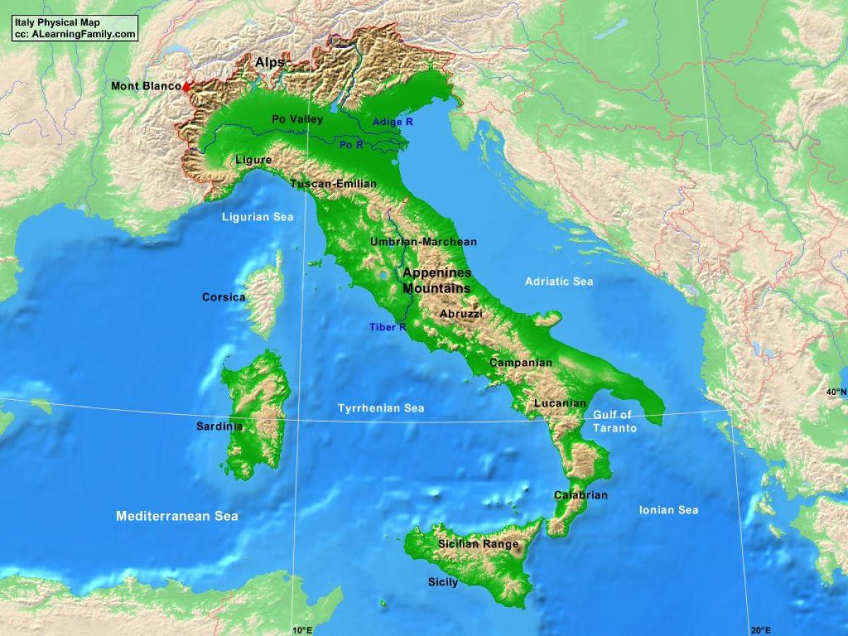 map of Italy mountains