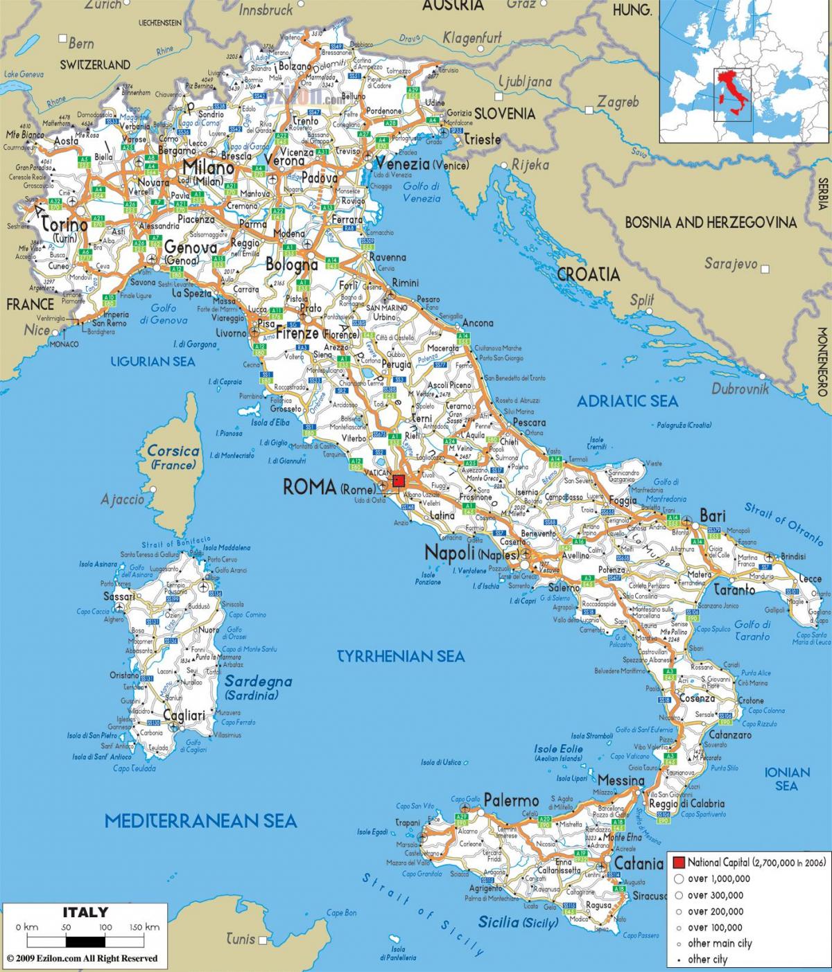 road map of Italy detailed