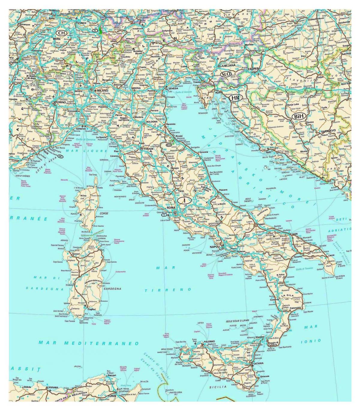 Italy travel map routes