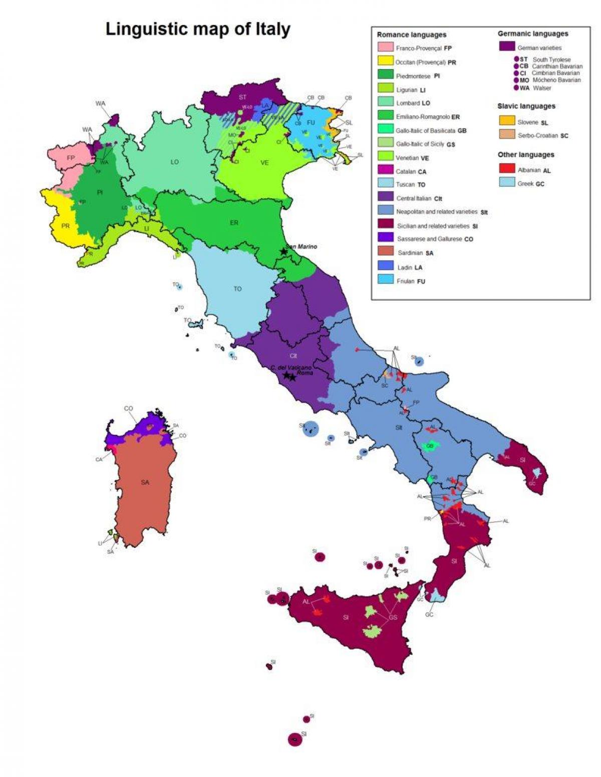 map of Italy linguistic