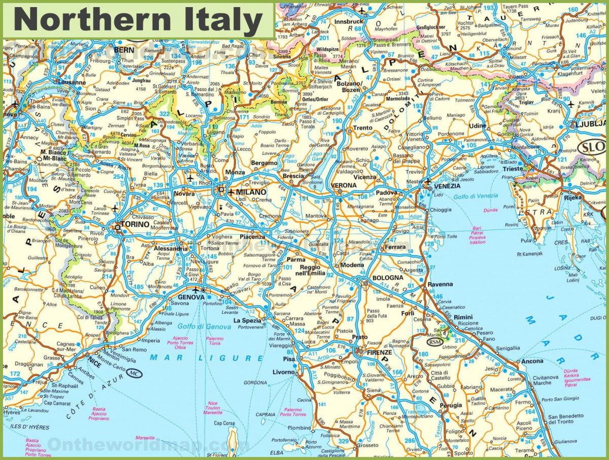 detailed map of northern Italy
