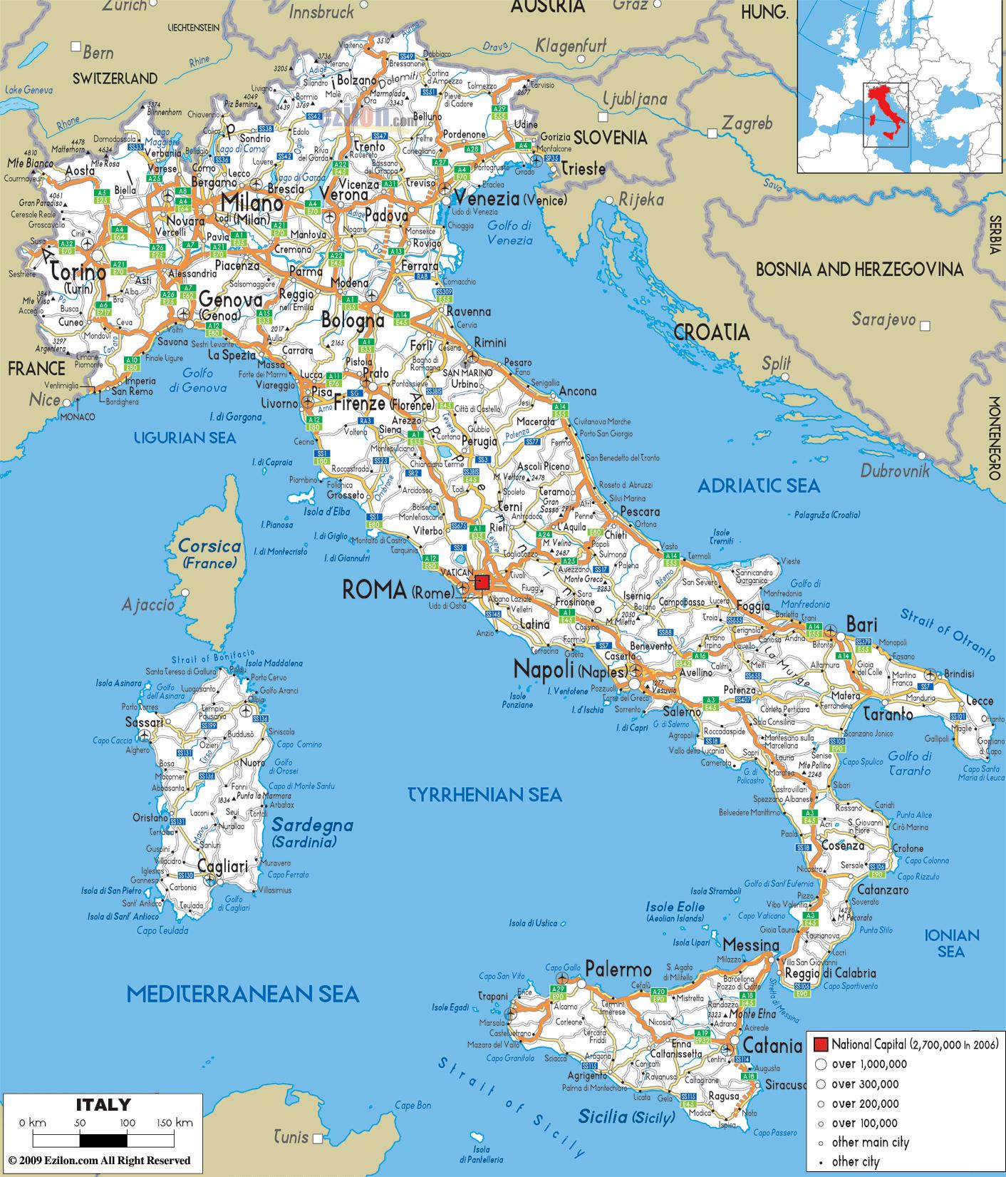 Italy road map - Road map of Italy detailed (Southern Europe - Europe)