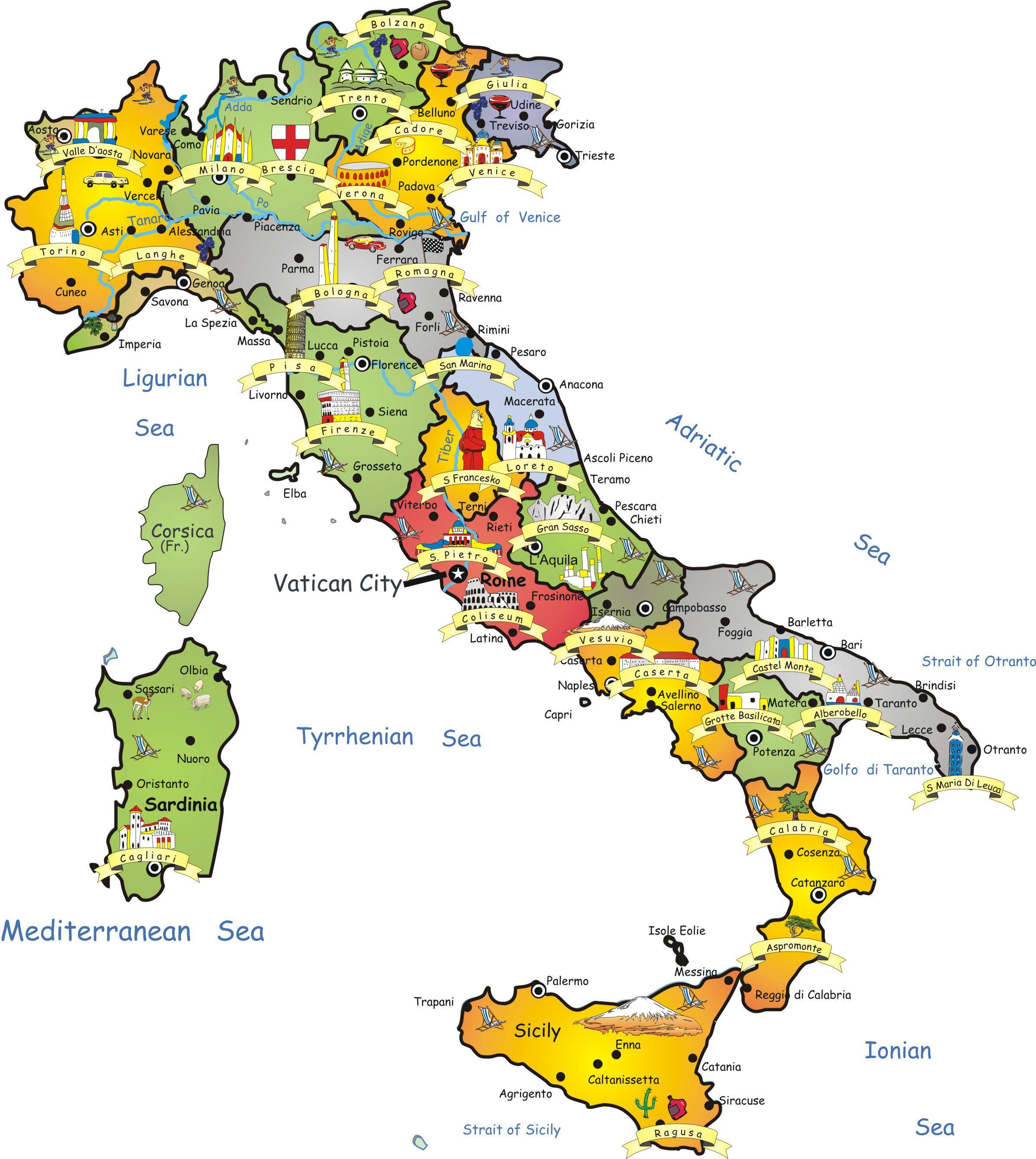 map of italy with major tourist cities