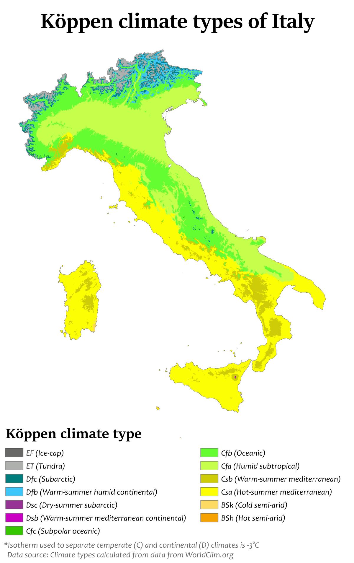 Italy climate map - Map of Italy climate (Southern Europe - Europe)