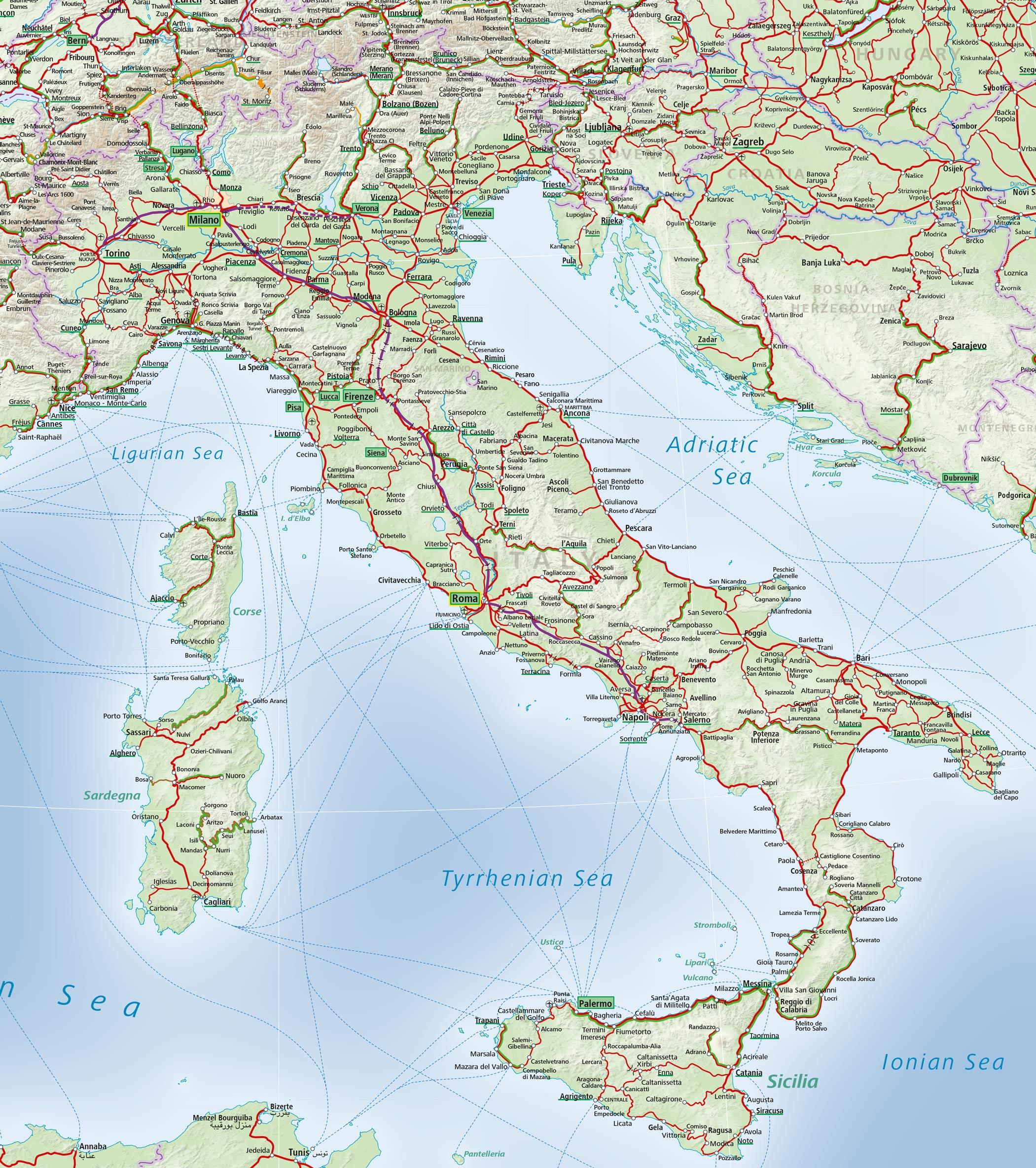 Italy train map Italy rail system map (Southern Europe Europe)