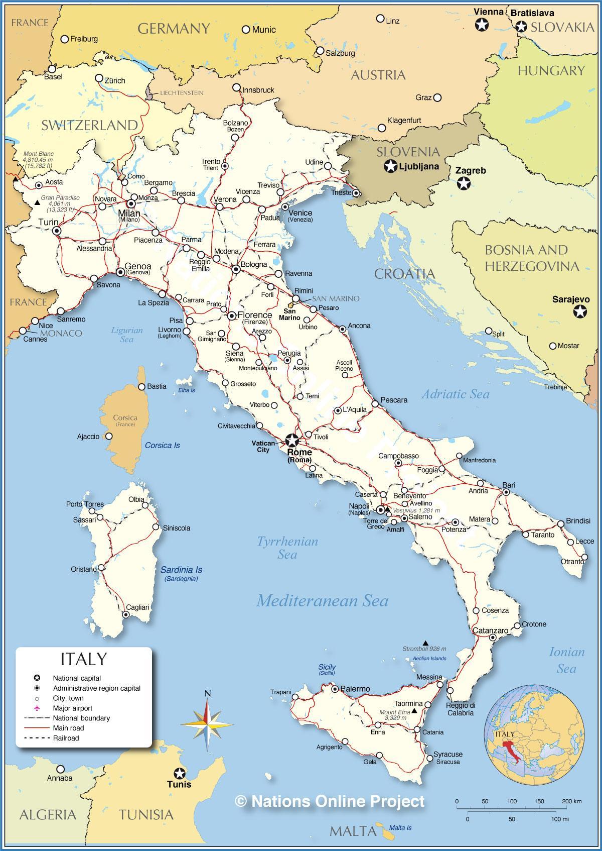 map of Italy capital