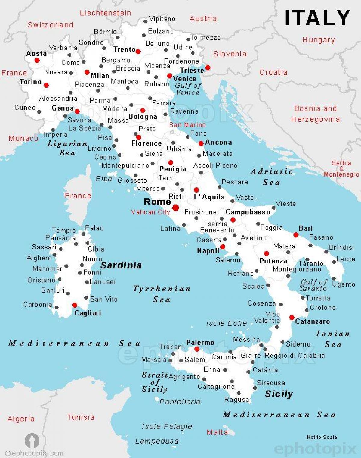 Italy city map Map of Italy with city names (Southern Europe Europe)