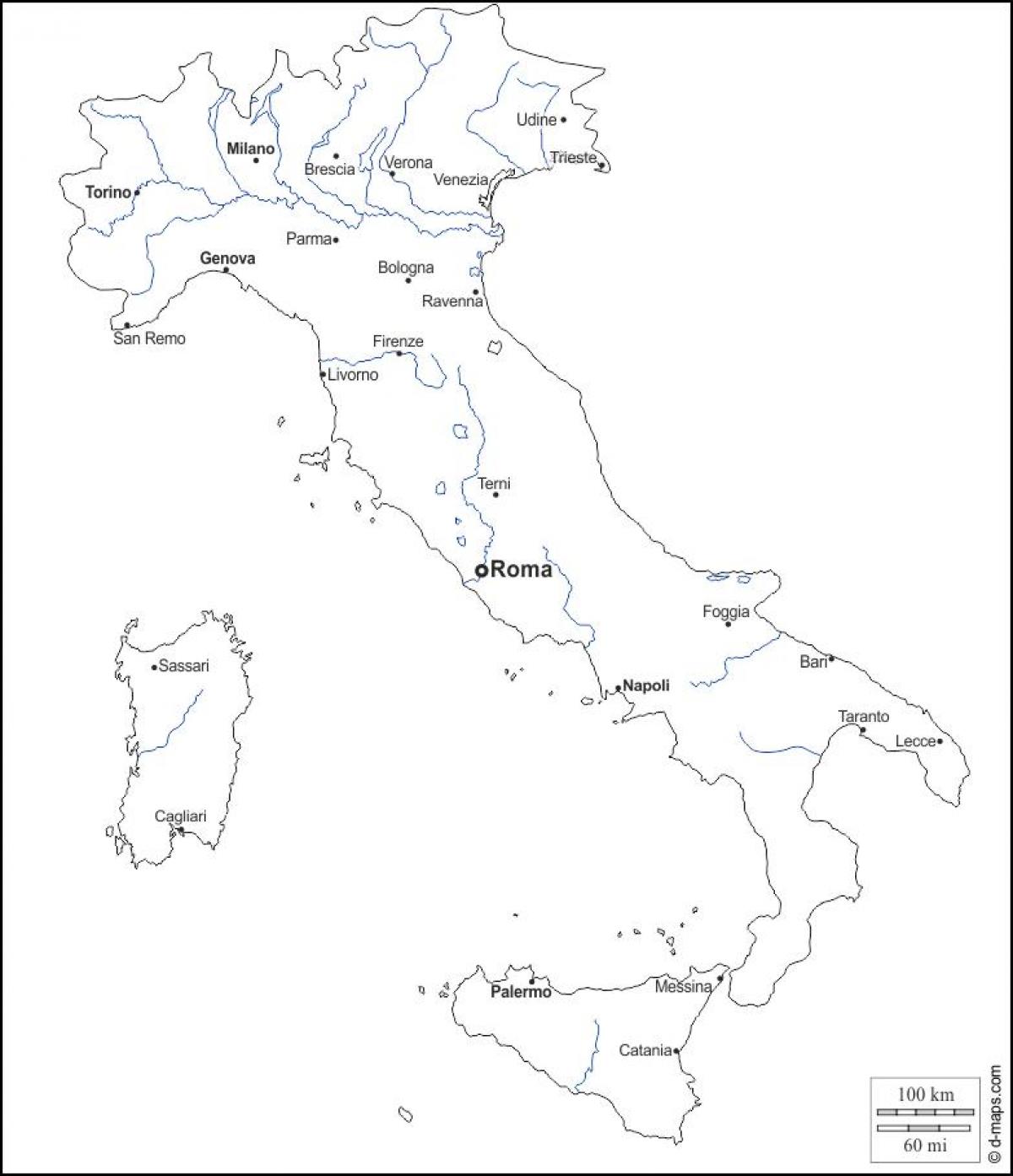 outline map of Italy with cities