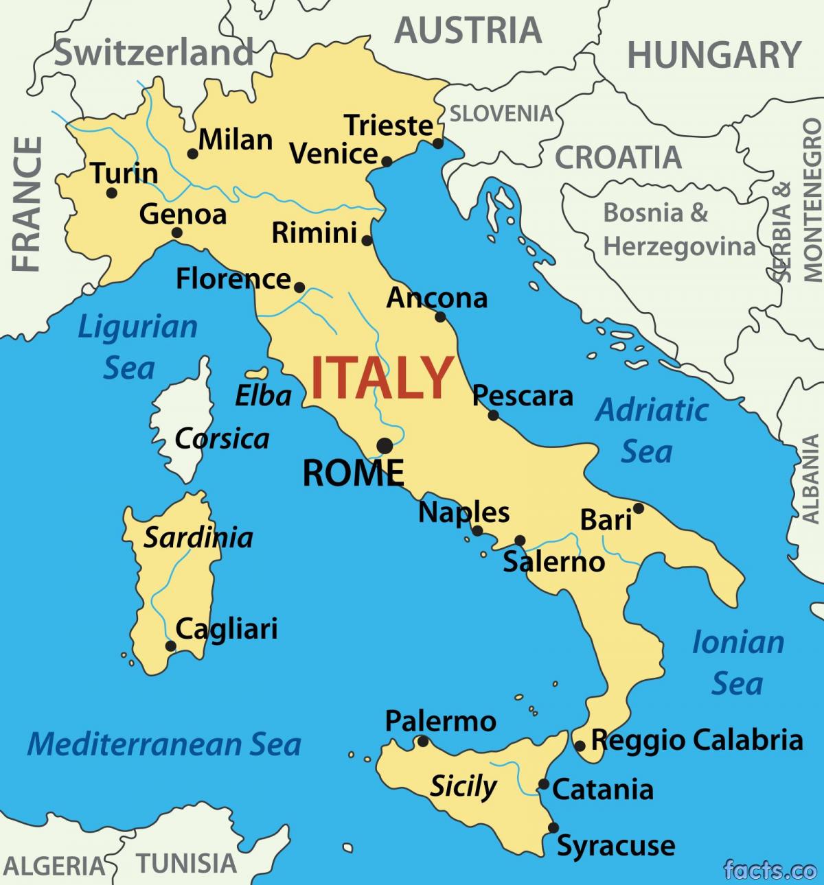map of Italy sea