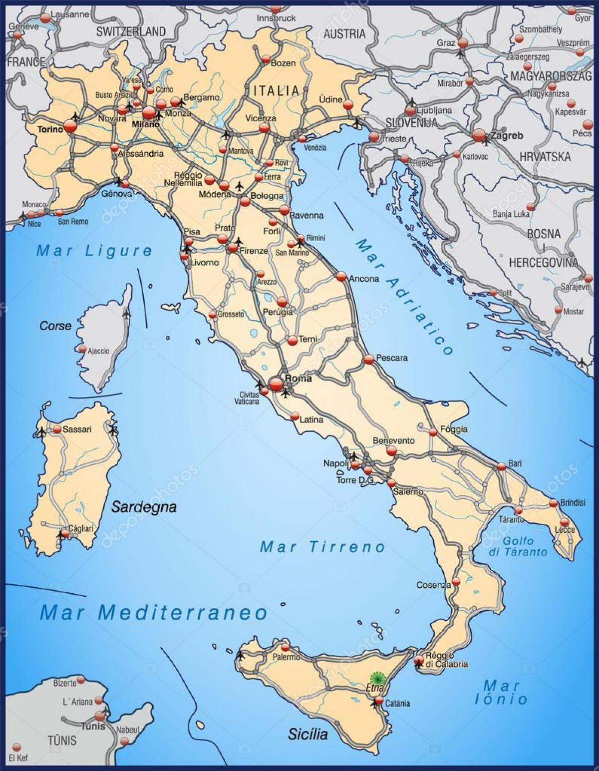 Italy toll roads map - Italy highway map (Southern Europe - Europe)