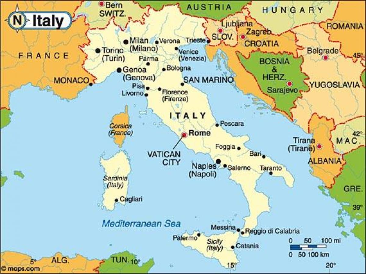 map of Italy and bordering countries