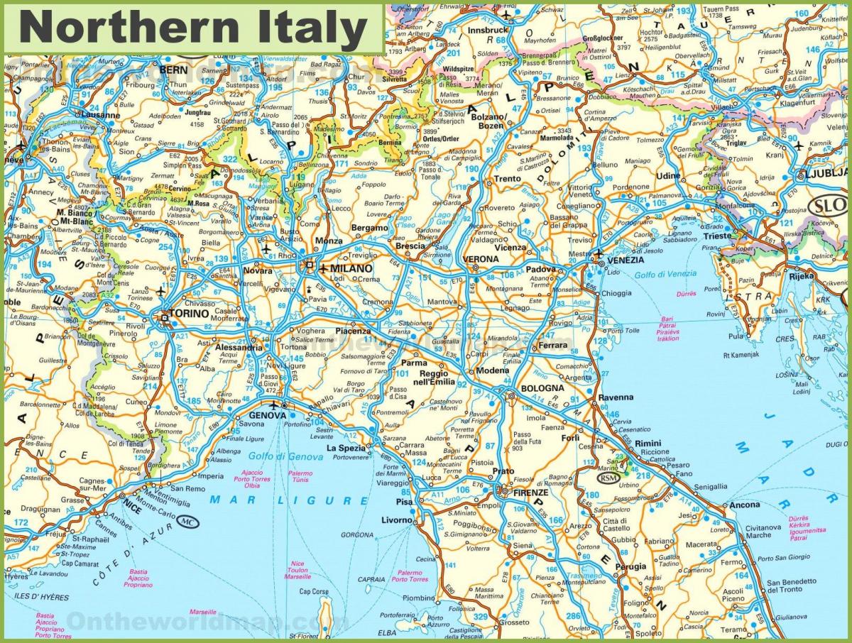 Map of northern Italy - Detailed map of northern Italy (Southern Europe ...