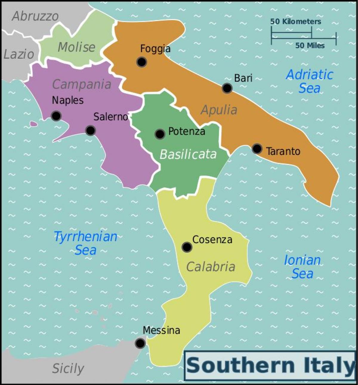 map of southern Italy with cities