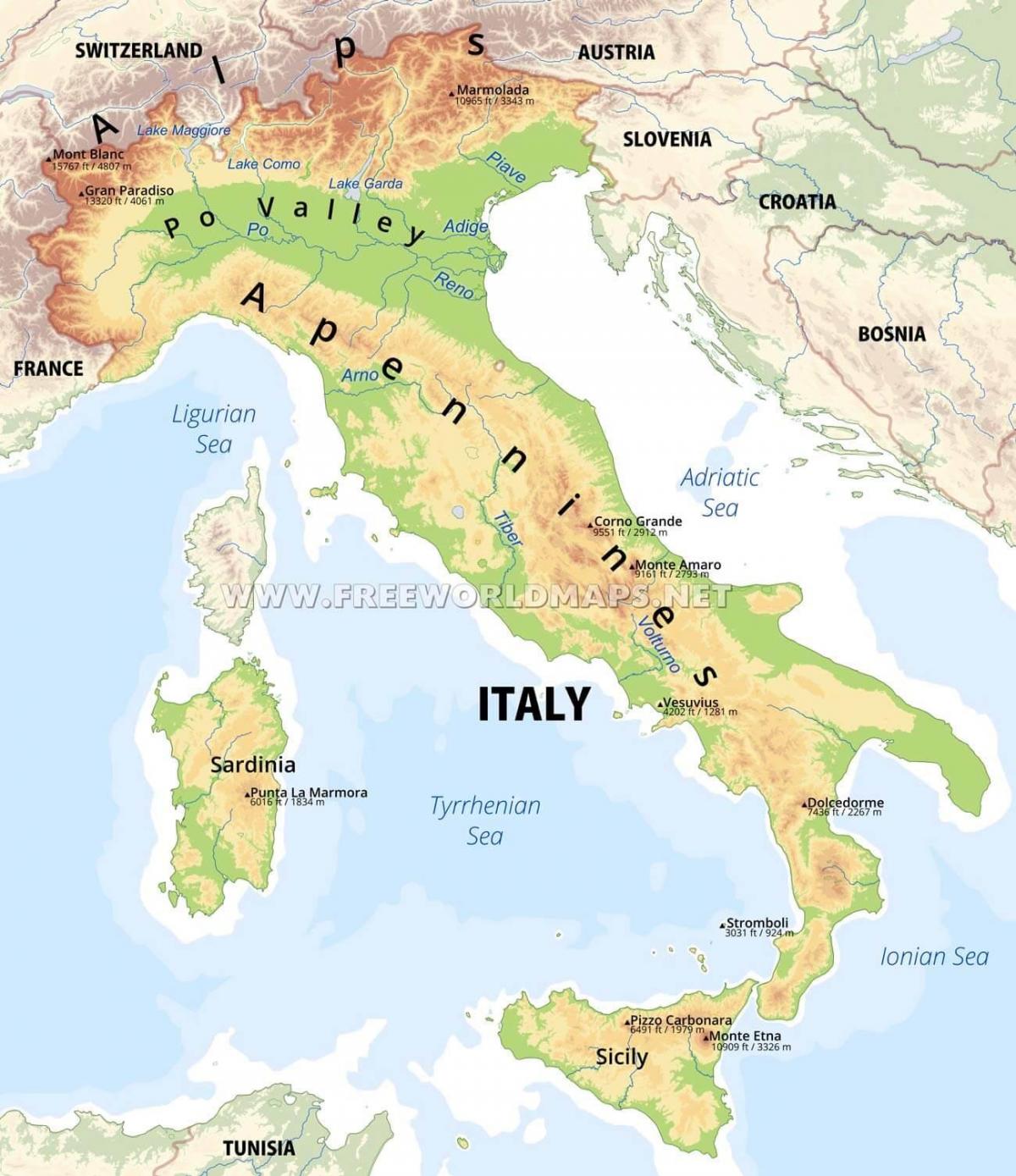Italy physical features map