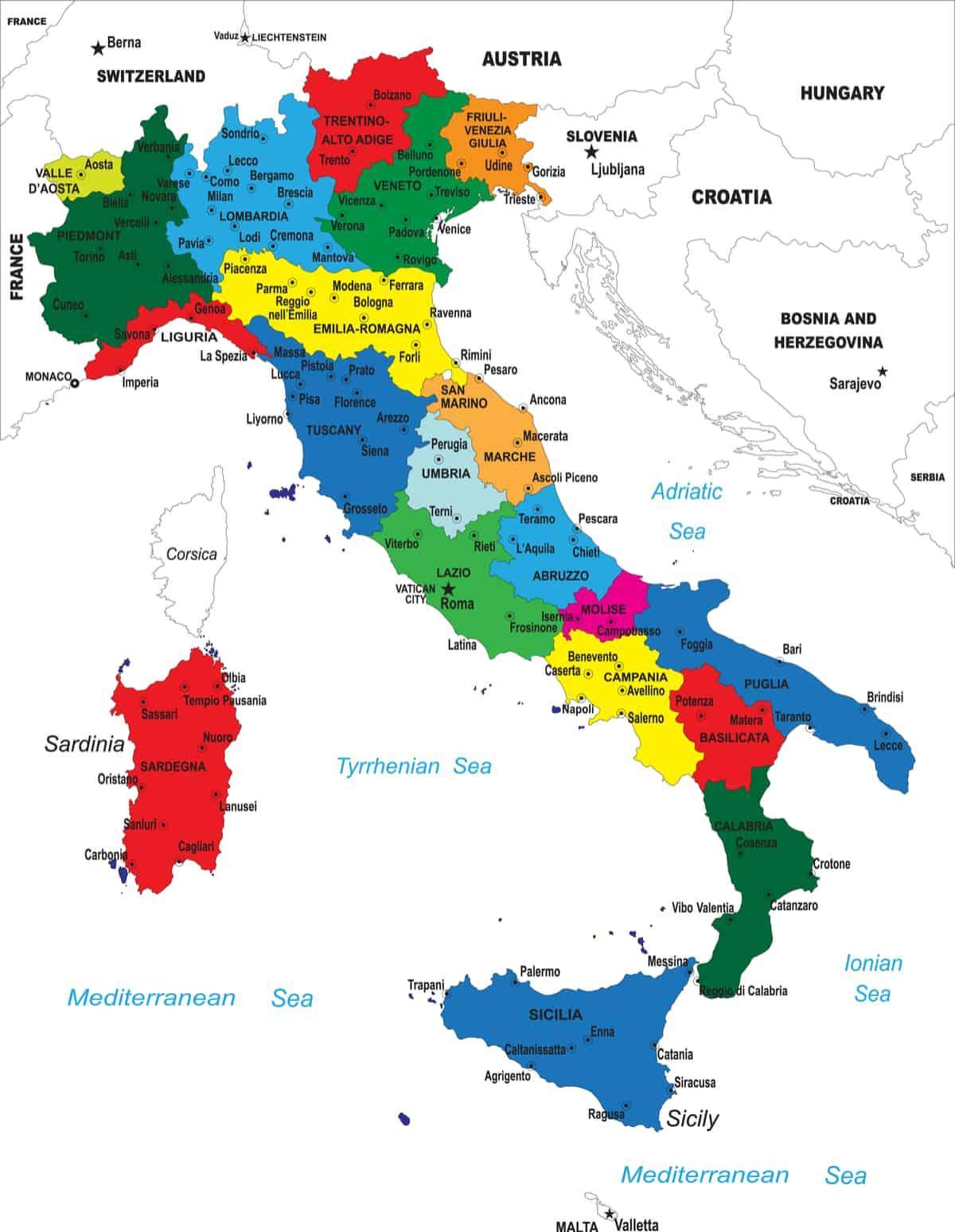 Political map of Italy Map of Italy political (Southern Europe Europe)