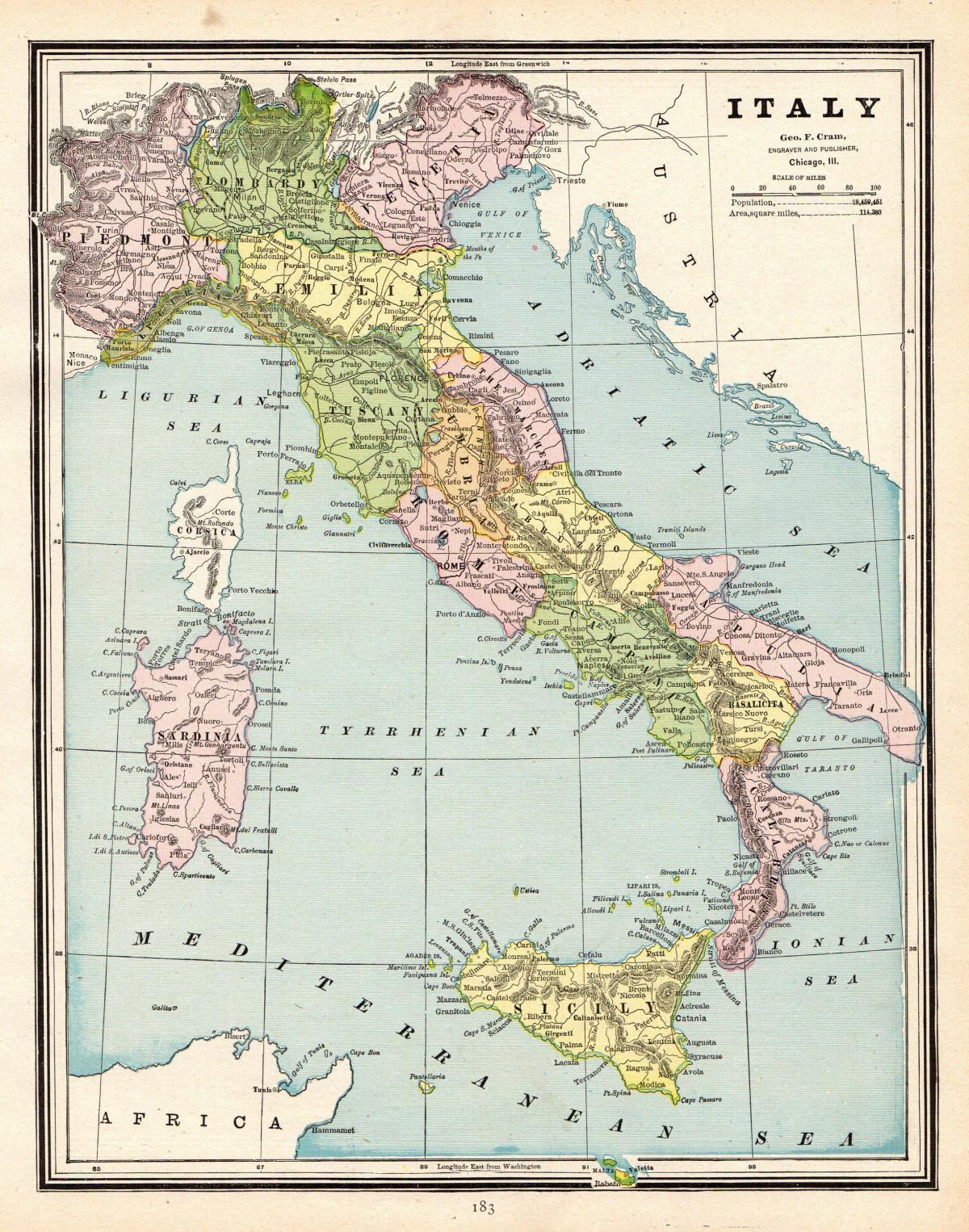 map of Italy vintage