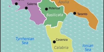 Map of southern Italy with cities